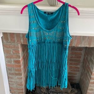 Anne French size Small Western Fringe Turquoise Tank